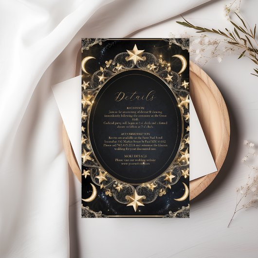 Tarot Celestial Wedding Sun Moon Stars Gold Informatiekaartje