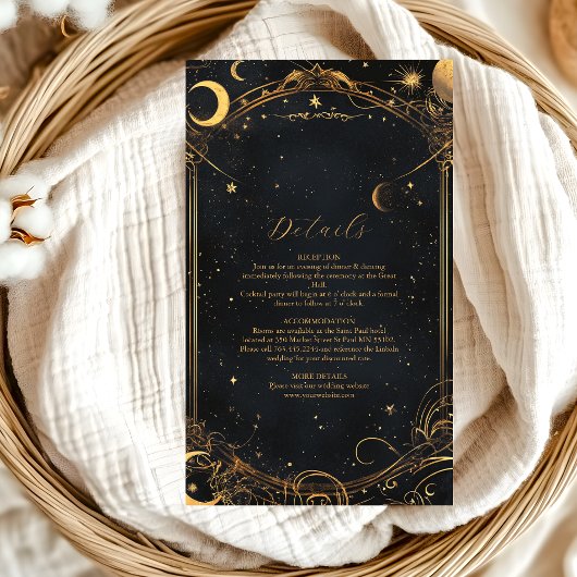 Tarot Celestial Wedding Sun Moon Stars Gold Informatiekaartje