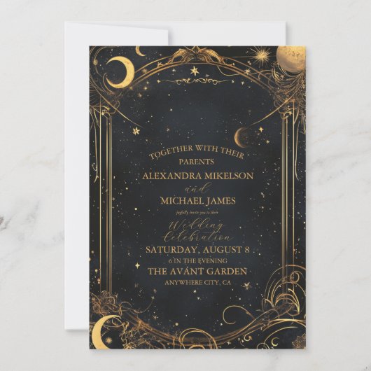 Tarot Celestial Wedding Sun Moon Stars Gold Kaart (Voorkant)