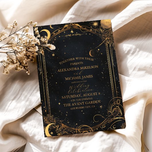 Tarot Celestial Wedding Sun Moon Stars Gold Kaart