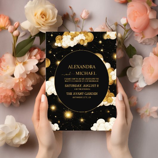 Tarot Celestial Wedding Sun Moon Stars Gold Kaart