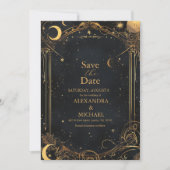 Tarot Celestial Wedding Sun Moon Stars Gold Save The Date (Voorkant)