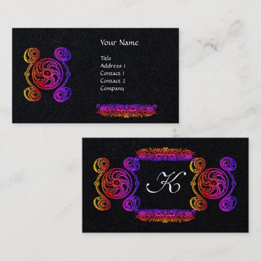 TAROT COLORFUL CELTIC DRAWINGS GEM MONOGRAM Black Visitekaartje (Voorkant / Achterkant)