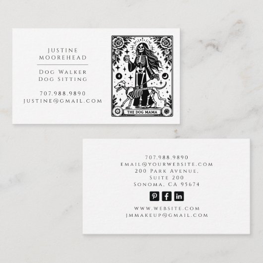 Tarot Dog Walker Pet Sitter Visitekaartje (Voorkant / Achterkant)