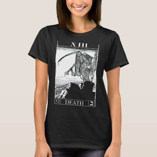 Tarot Dood Kaart Skelet Schedel Horror Botten Goth T-shirt (Voorkant)