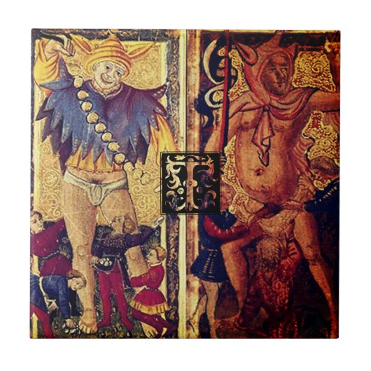 Tarot Double Fools Initiaal T Tegeltje (Voorkant)