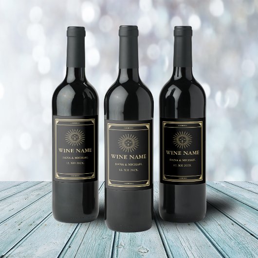 Tarot Elegant Gold Black Sun Moon Wijn Etiket