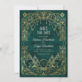 Tarot Halloween Groene Gotische Bruiloft Save The Date (Voorkant)
