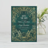 Tarot Halloween Groene Gotische Bruiloft Save The Date (Staand voorkant)