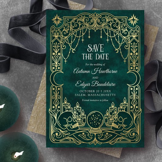 Tarot Halloween Groene Gotische Bruiloft Save The Date