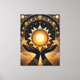 Tarot handen met een magische zon canvas afdruk