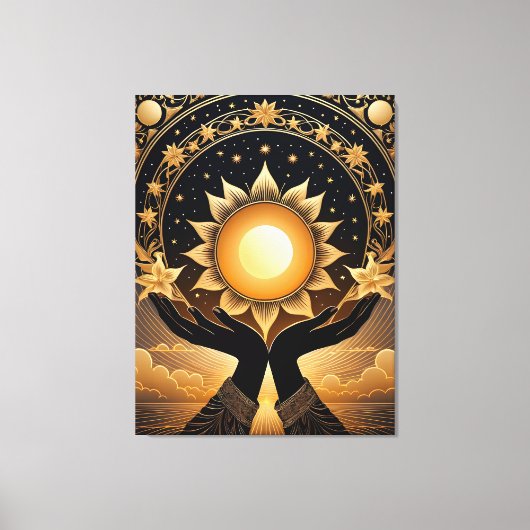 Tarot handen met een magische zon canvas afdruk (Voorkant)
