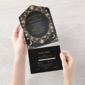 Tarot Hemel Bruiloft Zon Maan Sterren Goud All In One Uitnodiging (Afscheurbaar)