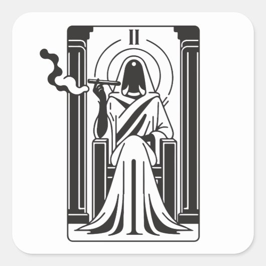Tarot Hoge Priesteres Wiet Roken Occult Vierkante Sticker (Voorkant)