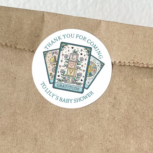 Tarot Kaart Baby shower Dank u Ronde Sticker