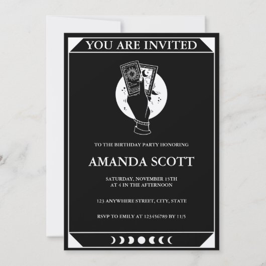 Tarot Kaart Celestial Any Age Birthday Invitation (Achterkant)
