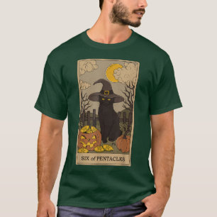 Tarot Kaart Crescent Moon and Black Cat Witch Pet T-shirt