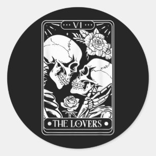 Tarot Kaart De geliefden  Skeleton Gothic Hallow Ronde Sticker