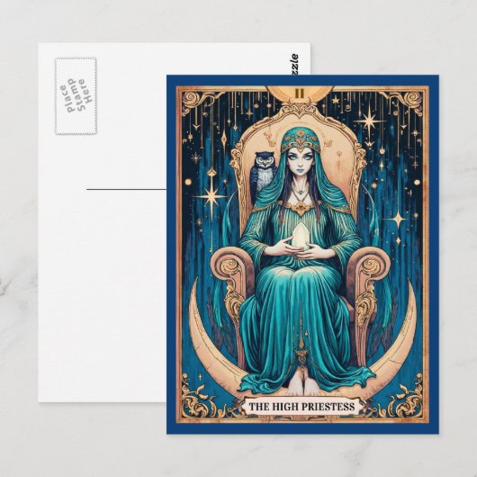 Tarot Kaart, de Hogepriesteres 2 Briefkaart (Voorkant / Achterkant)