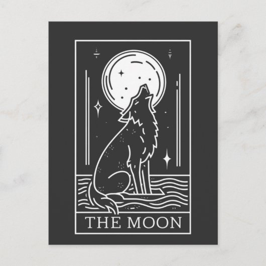 Tarot Kaart De Maan Wolf Howling Briefkaart (Voorkant)