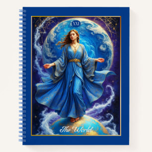 Tarot Kaart, de wereld, in Deep Blue Journal Notitieboek