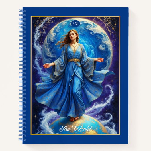 Tarot Kaart, de wereld, in Deep Blue Journal Notitieboek (Voorkant)