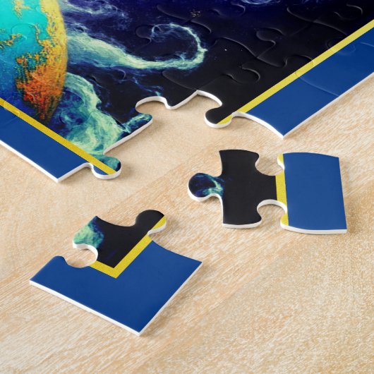 Tarot Kaart, de wereld, in Deep Blue Legpuzzel (Zijkant)