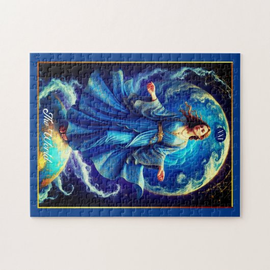 Tarot Kaart, de wereld, in Deep Blue Legpuzzel (Horizontaal)