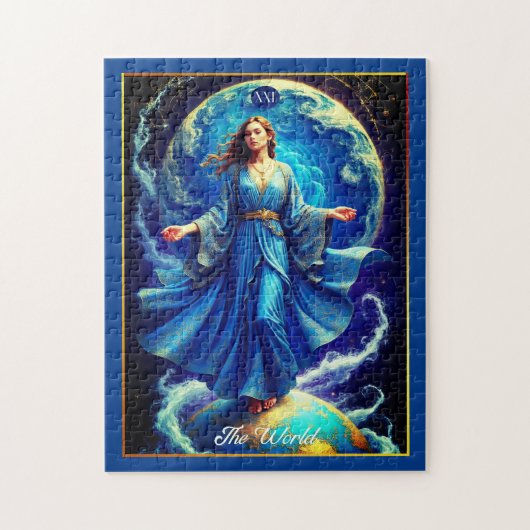 Tarot Kaart, de wereld, in Deep Blue Legpuzzel (Verticaal)