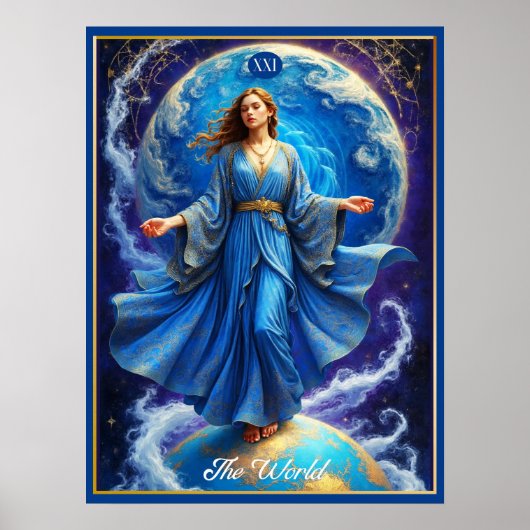 Tarot Kaart, de wereld, in Deep Blue Poster (Voorkant)
