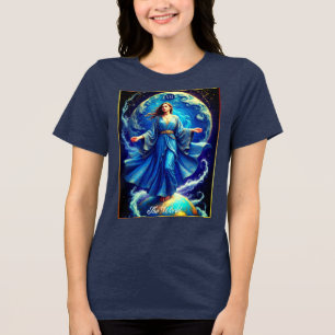 Tarot Kaart, de wereld, in Deep Blue Tri-Blend Shirt