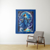 Tarot Kaart, de wereld, in Deep Blue Wandkleed (In situ)