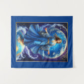 Tarot Kaart, de wereld, in Deep Blue Wandkleed (Voorkant (horizontaal))