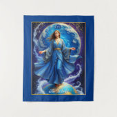 Tarot Kaart, de wereld, in Deep Blue Wandkleed (Voorkant)