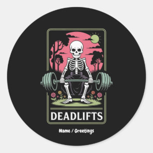 Tarot Kaart Deadlifts Funny Skeleton Workout Desig Ronde Sticker