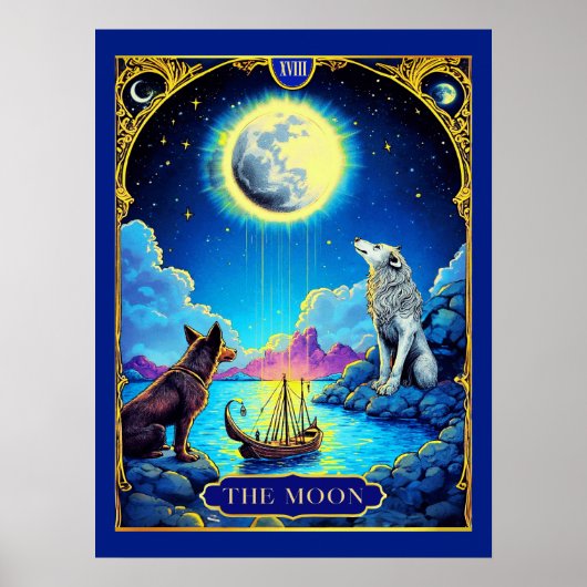 Tarot Kaart Illustratie, De Maan Poster (Voorkant)