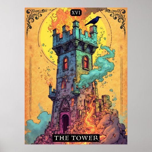 Tarot Kaart Illustratie, De Toren Poster (Voorkant)