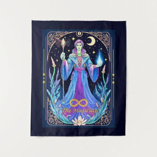 Tarot Kaart Illustration, De tovenaar Wandkleed (Voorkant)