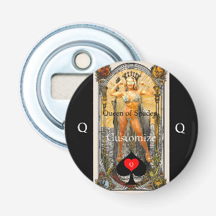 Tarot Kaart Koningin van Schoppen Thunder_Cove Button Flesopener