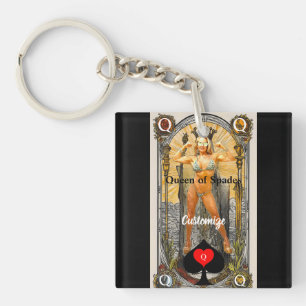 Tarot Kaart Koningin van Schoppen Thunder_Cove Sleutelhanger