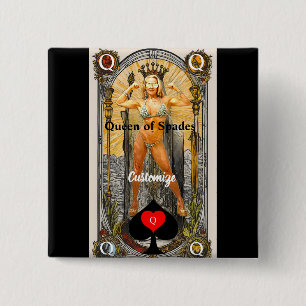 Tarot Kaart Koningin van Schoppen Thunder_Cove Vierkante Button 5,1 Cm