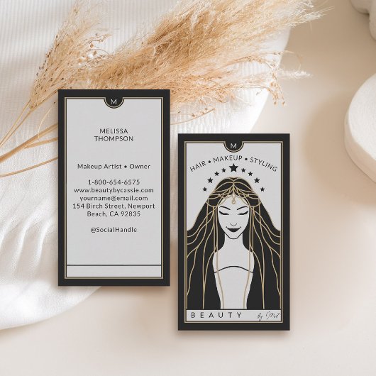 Tarot Kaart Make-up Kapper Monogram Goud Zwart Visitekaartje