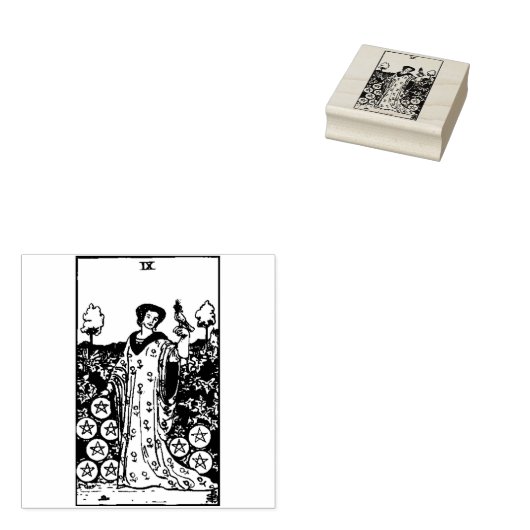 Tarot Kaart: Negen van munten: 9 van Pentacles Rubberstempel (Gestempeld)