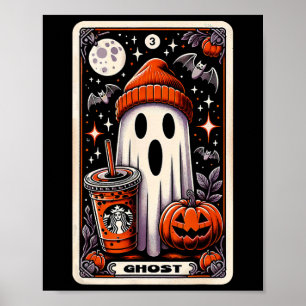 Tarot Kaart Schattige Ghost Spooky Seizoen Jack O  Poster