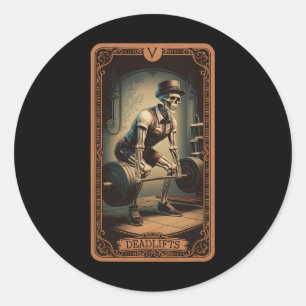 Tarot Kaart Skelet Deadlifts Powerlifting Gewicht Ronde Sticker