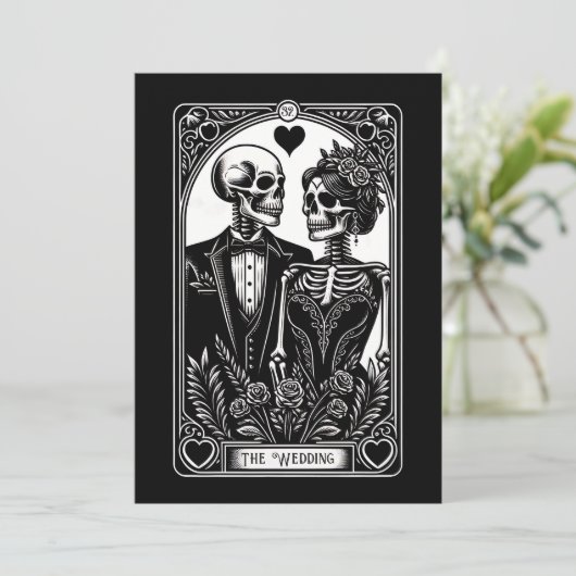 Tarot Kaart Skeleton Paar De Huwelijksuitnodiging (Staand voorkant)