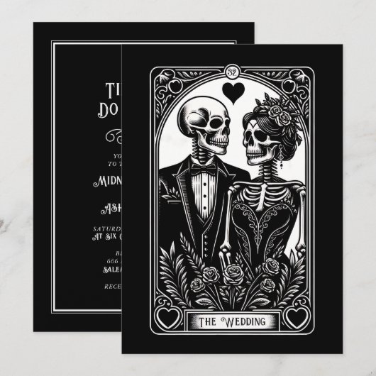 Tarot Kaart Skeleton Paar De Huwelijksuitnodiging (Voorkant / Achterkant)