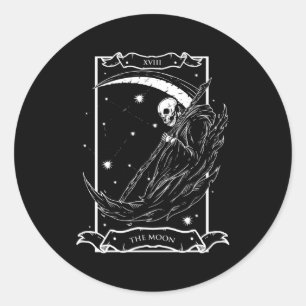 Tarot Kaart The Moon XVIII Death Style Ronde Sticker