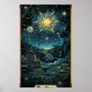 Tarot Kaart van The Star Art Werk met Tekst op Bot Poster