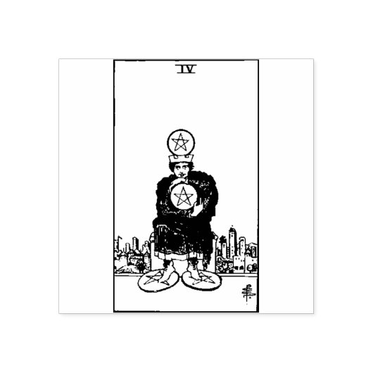 Tarot Kaart: Vier van munten: 4 van Pentacles Rubberstempel (Afrduk)